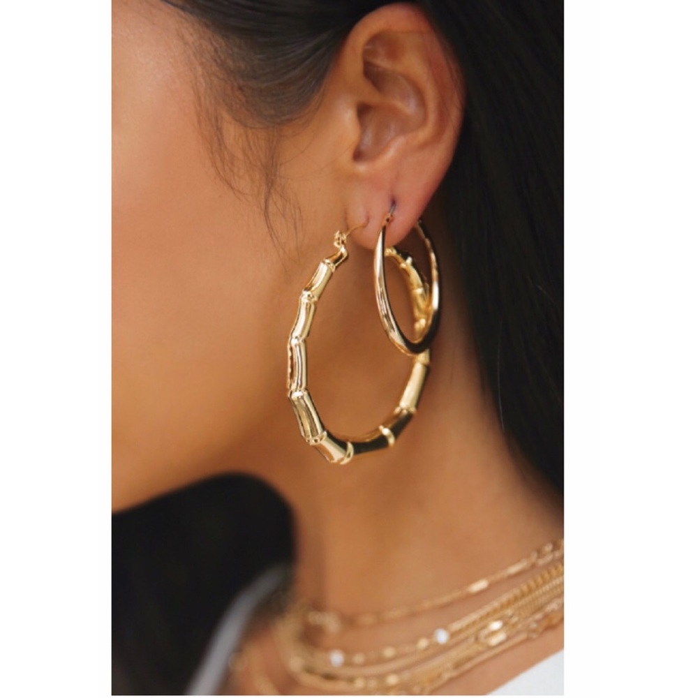Bamboo 18kt Gold Plated Hoop Earrings - Picture 3 of 5